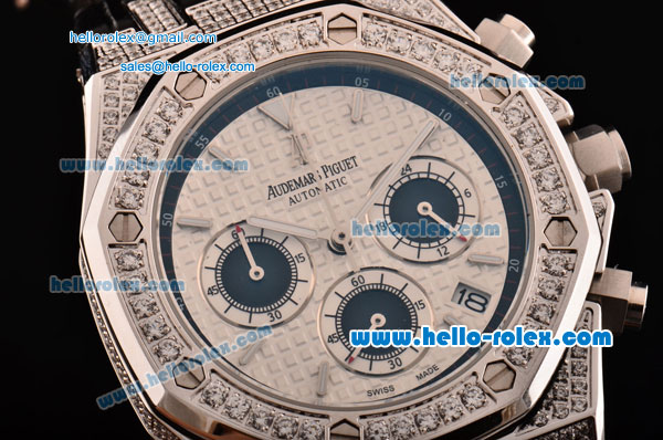 Audemars Piguet Royal Oak Chronograph Miyota OS20 Quartz Steel Case with Stick Markers White Dial and Steel/Diamond Bezel - 7750 Coating - Click Image to Close